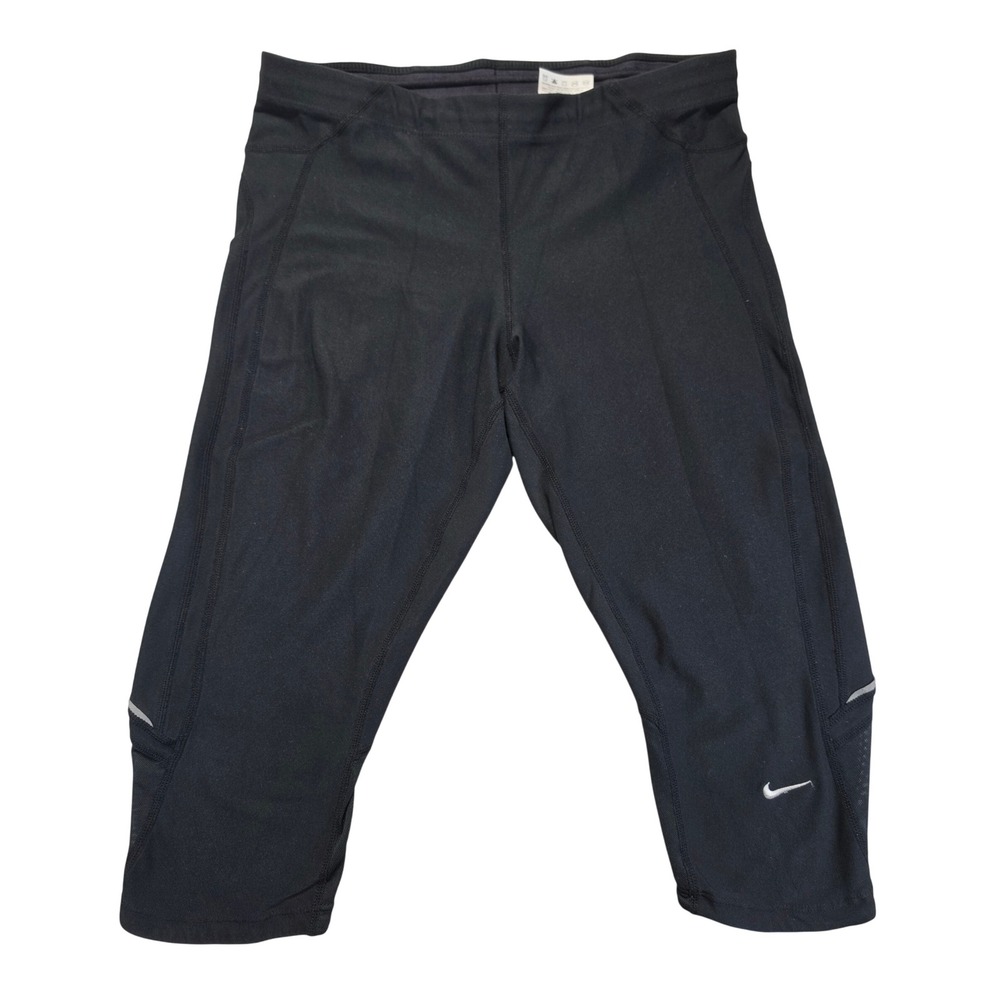 Nike Dri-FIT Womens Black Running Capri Leggings Zipper Pocket Size Medium